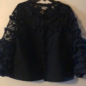 Navy flower lace ruffle sleeve jacket-Medium